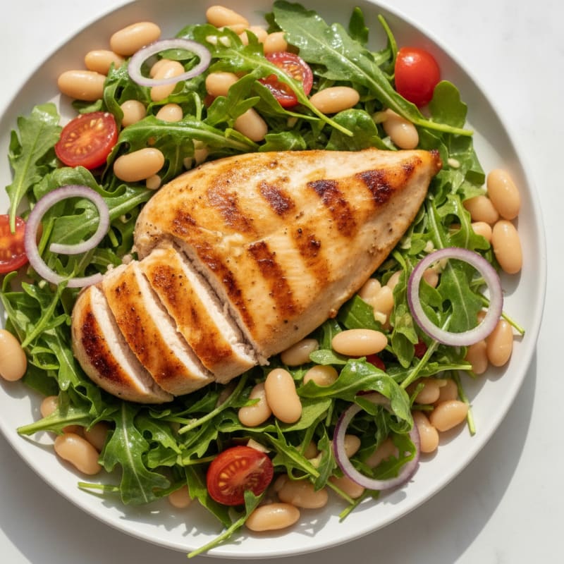 Grilled Chicken Breast with Arugula and White Bean Salad