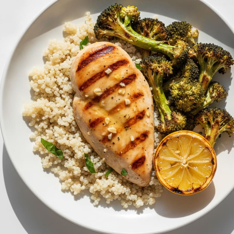 Grilled Chicken Breast with Quinoa and Roasted Broccoli