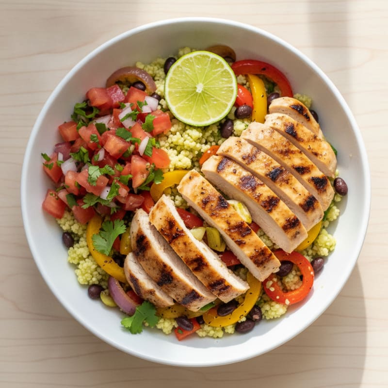Grilled Chicken Burrito Bowl with Cauliflower Rice