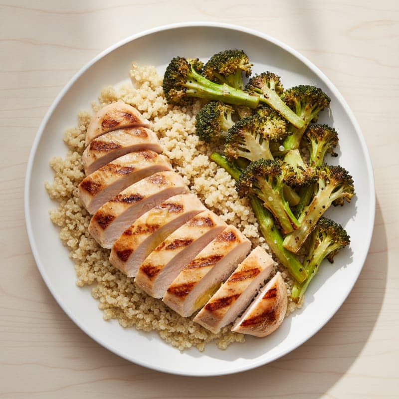 Grilled Chicken Breast with Quinoa and Roasted Broccoli