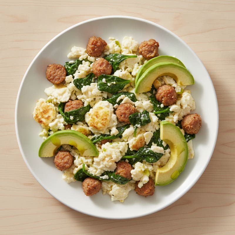 Egg White Scramble with Spinach and Turkey Sausage