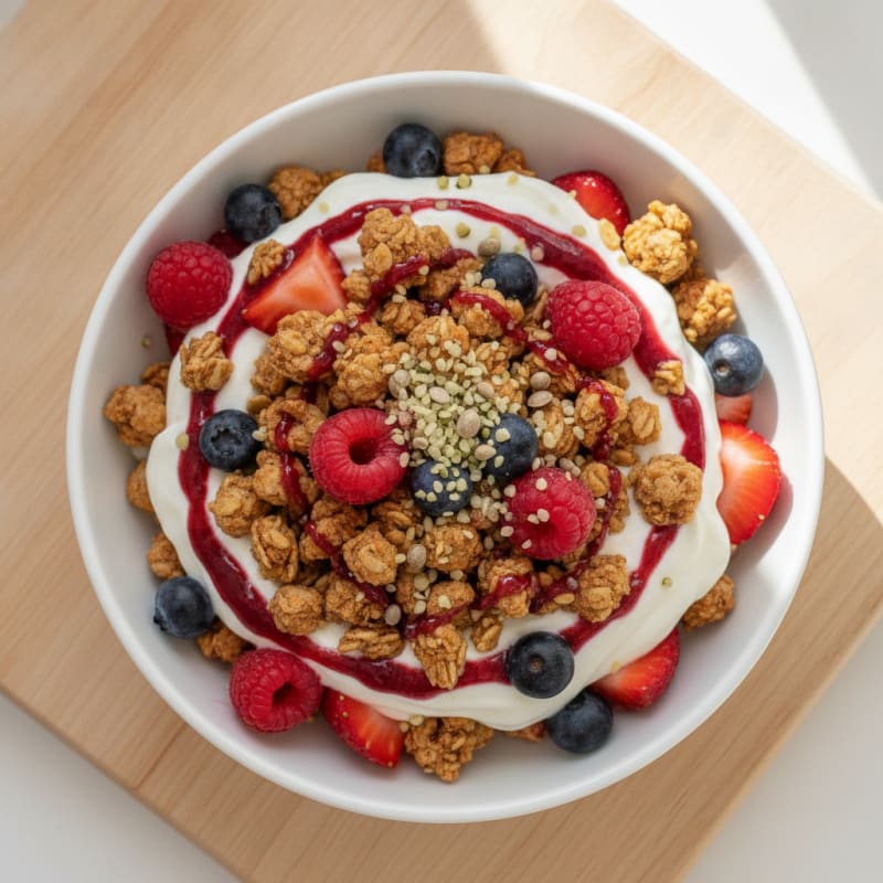 Greek Yogurt Parfait with Protein Granola and Berries
