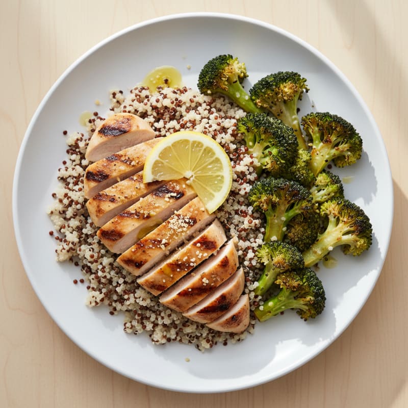 Grilled Chicken Breast with Quinoa and Roasted Broccoli