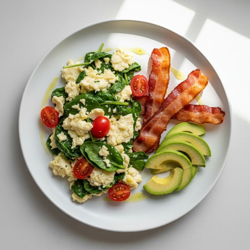 Egg White Spinach Scramble with Turkey Bacon