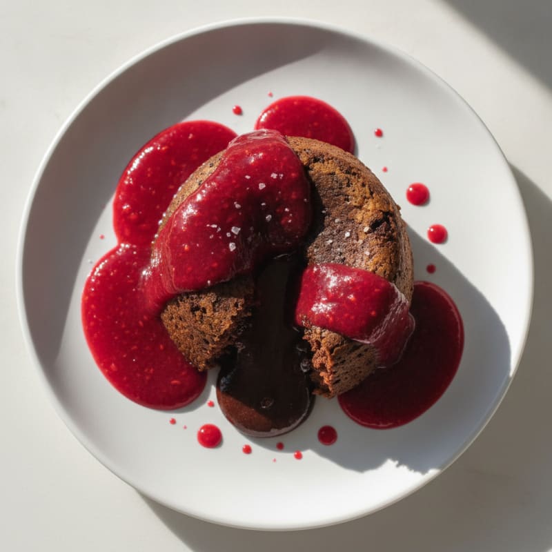 Decadent Chocolate Lava Cake with Raspberry Coulis