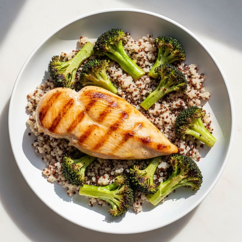 Grilled Chicken Breast with Quinoa and Roasted Broccoli