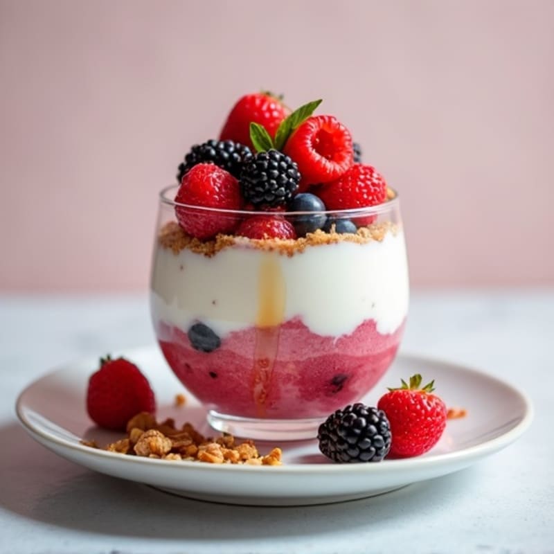 Greek Yogurt Protein Parfait with Mixed Berries and Almond Butter