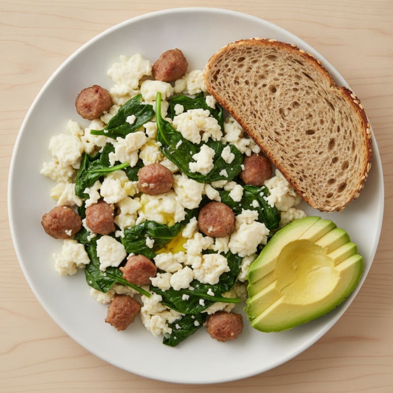 Egg White Scramble with Turkey Sausage and Spinach