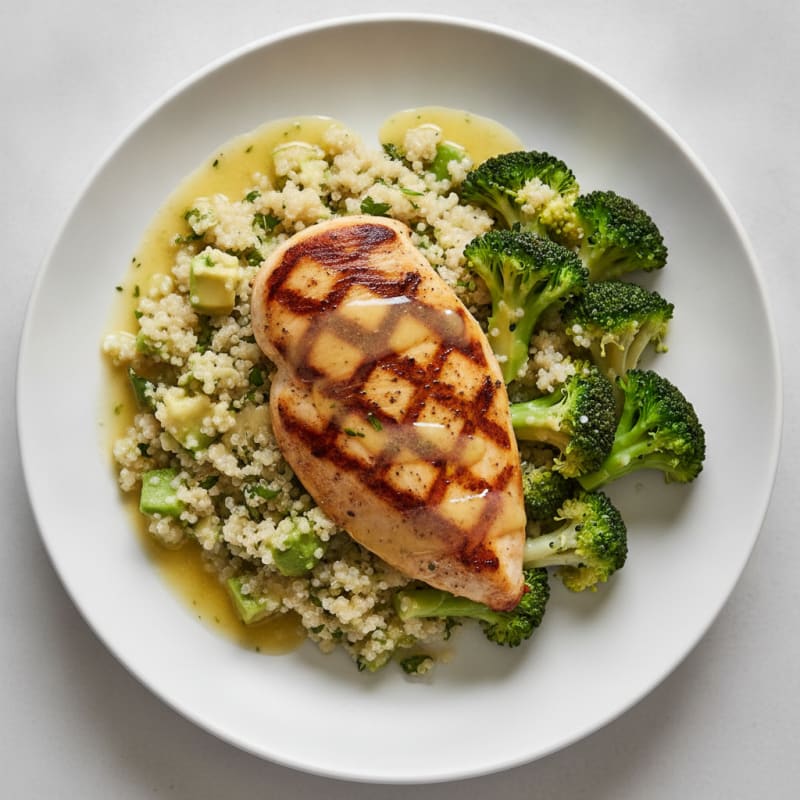 Grilled Chicken Breast with Quinoa and Steamed Broccoli
