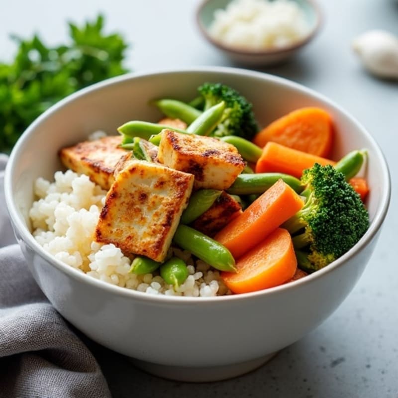 Ginger-Garlic Jasmine Rice Bowl with Crispy Tofu