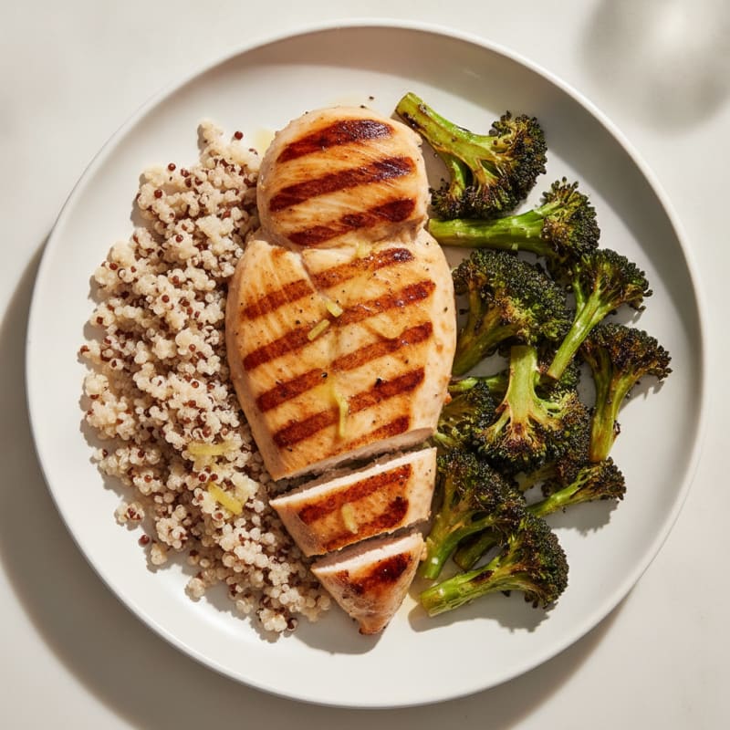Grilled Chicken Breast with Quinoa and Roasted Broccoli