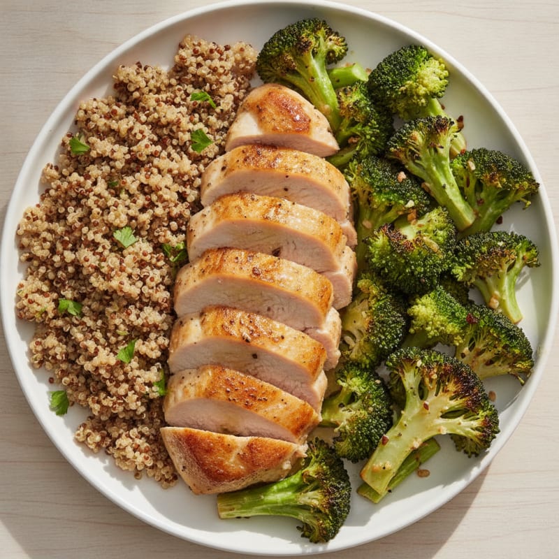 Seared Turkey Breast with Roasted Broccoli and Quinoa