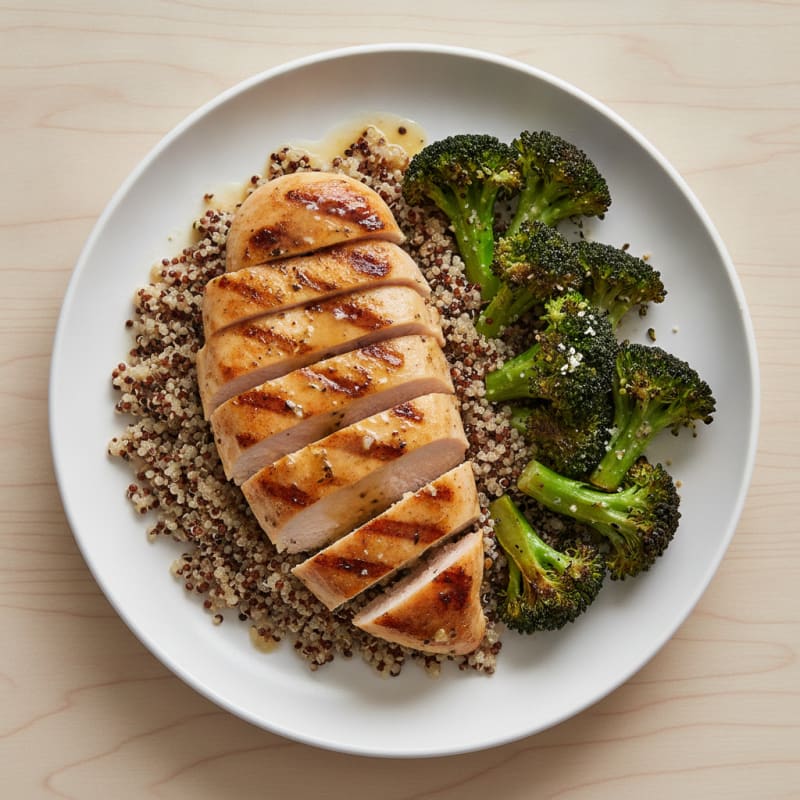 Grilled Chicken Breast with Quinoa and Roasted Broccoli