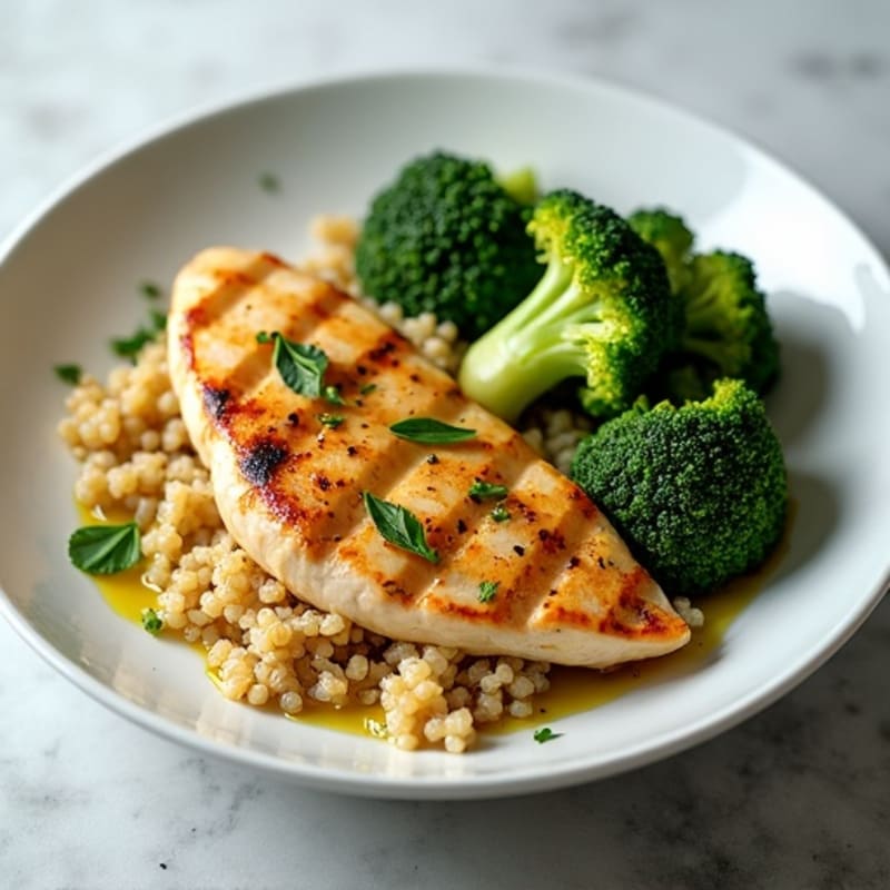 Grilled Chicken Breast with Quinoa and Roasted Broccoli