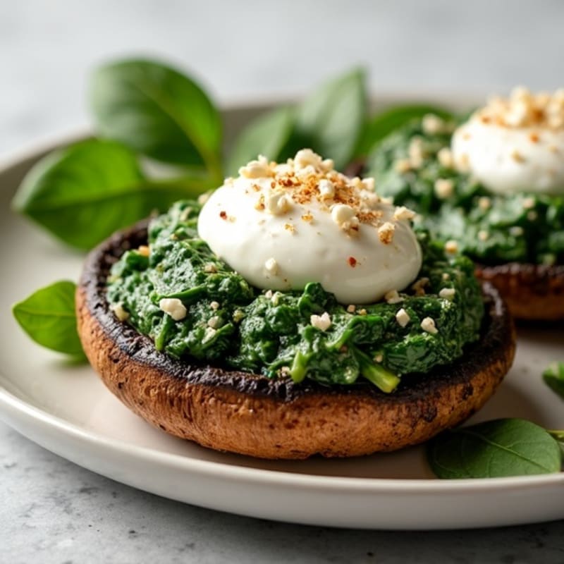 Baked Portobello Mushrooms with Creamy Spinach and Feta Filling