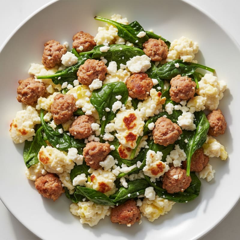 Egg White and Turkey Sausage Scramble with Spinach and Feta