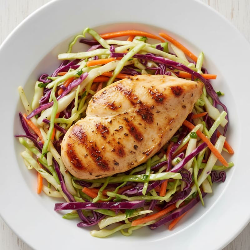 Grilled Chicken Breast with Crunchy Cabbage Slaw