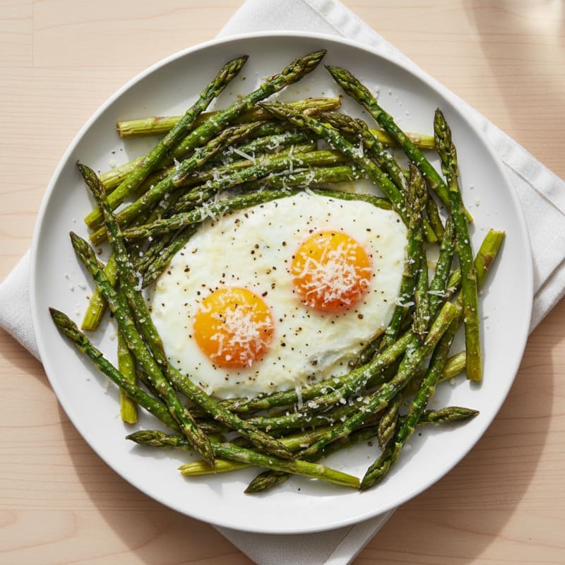 Baked Eggs with Roasted Asparagus