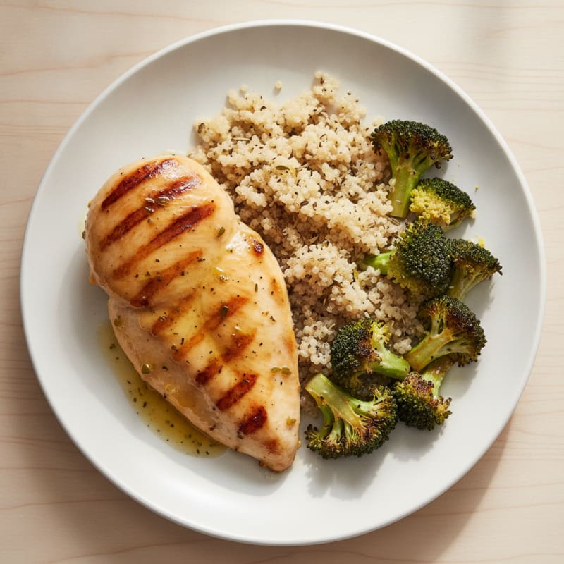 Grilled Chicken Breast with Roasted Broccoli and Quinoa
