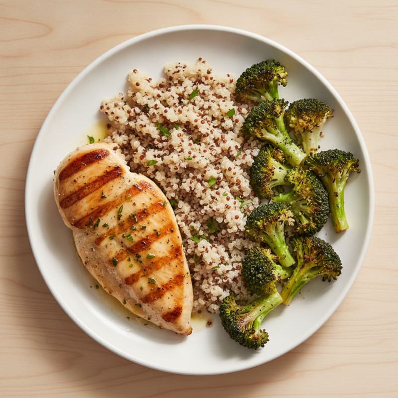 Grilled Chicken Breast with Quinoa and Roasted Broccoli