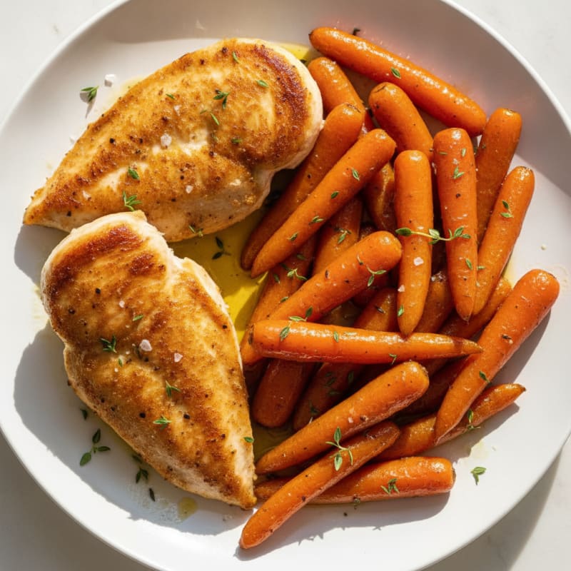 Maple-Glazed Roasted Carrots with Pan-Seared Chicken