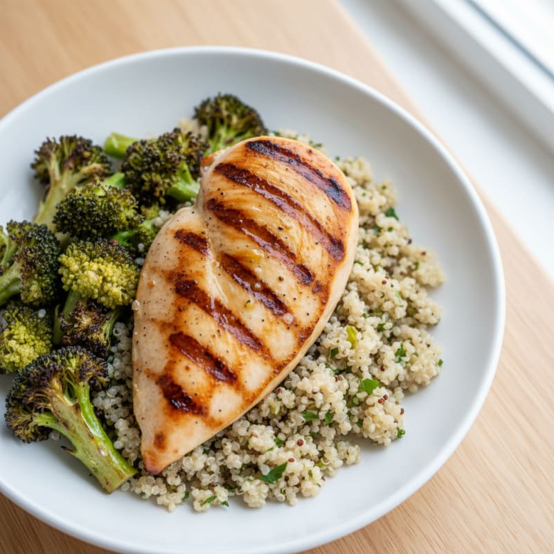 Grilled Chicken Breast with Quinoa and Roasted Broccoli