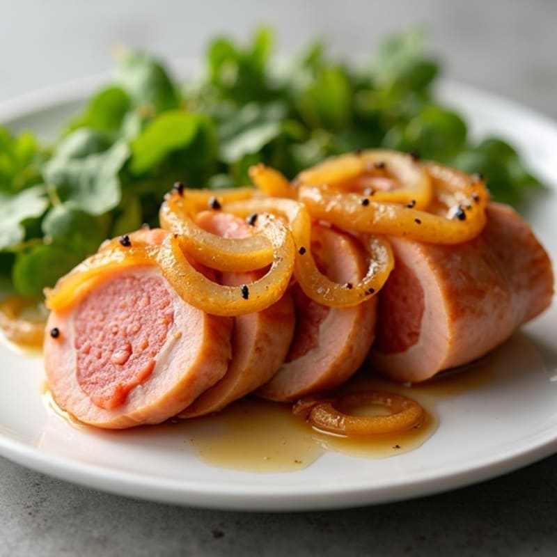 Lean Turkey-Wrapped Chicken Sausage with Caramelized Onions