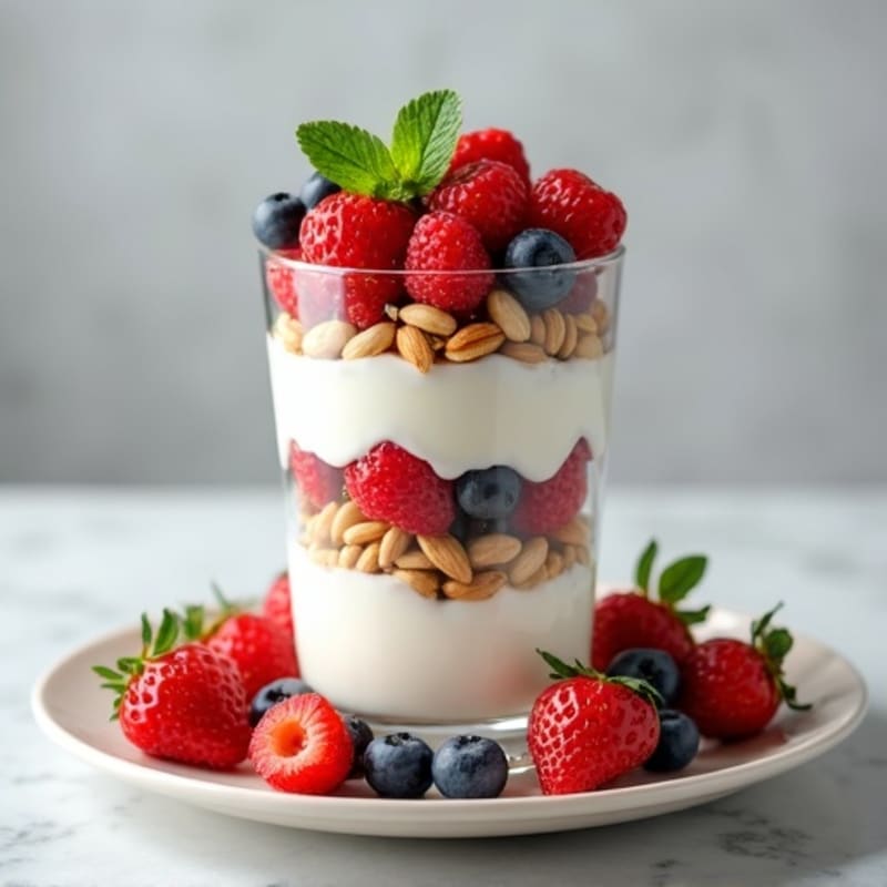 Creamy Greek Yogurt Protein Parfait with Mixed Berries and Almonds