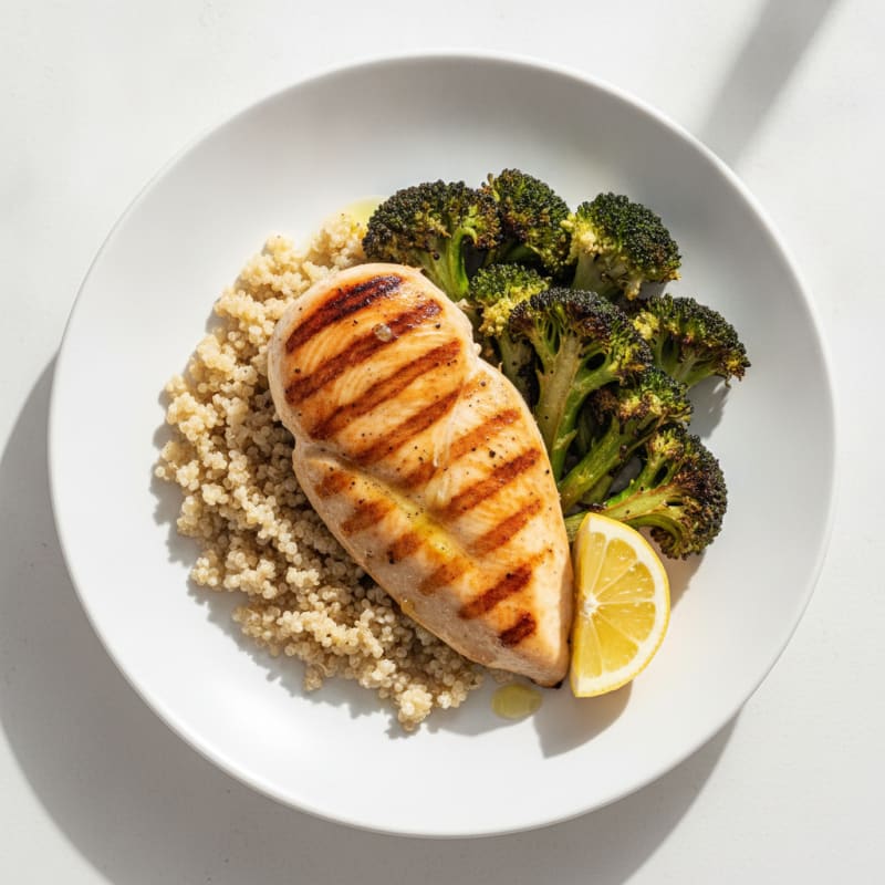 Grilled Chicken Breast with Quinoa and Roasted Broccoli