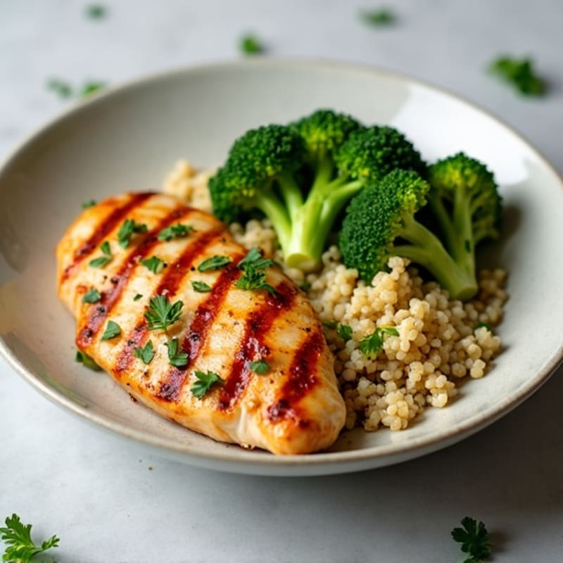 Grilled Chicken Breast with Quinoa and Roasted Broccoli