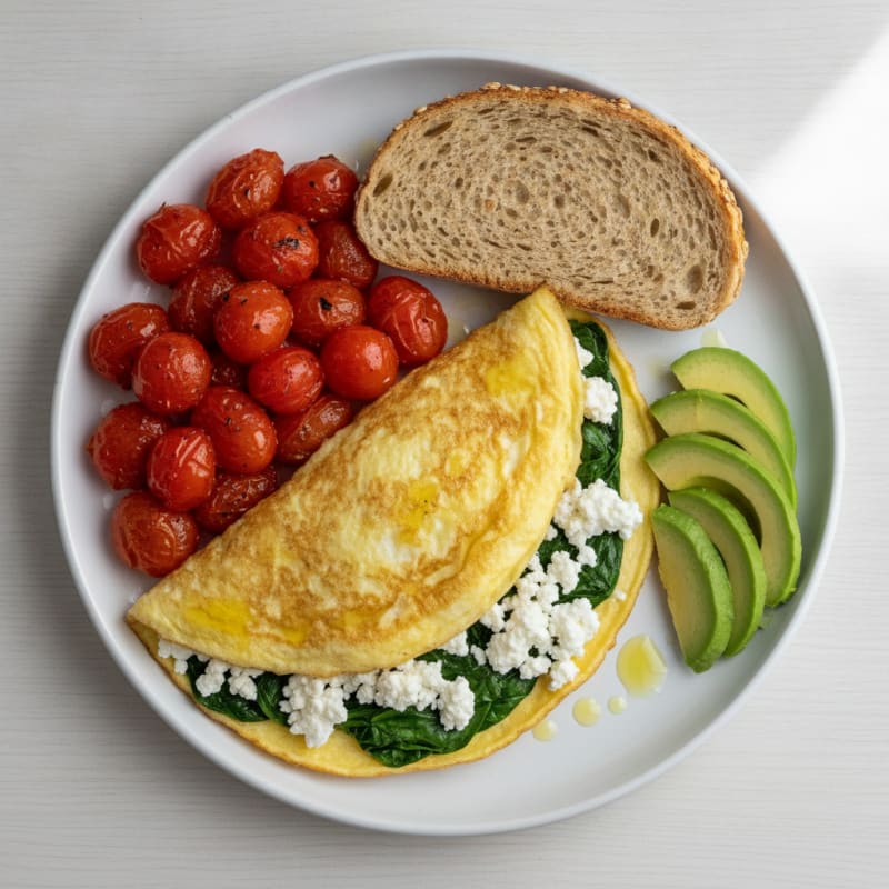 Egg White Spinach Omelette with Cottage Cheese and Cherry Tomatoes