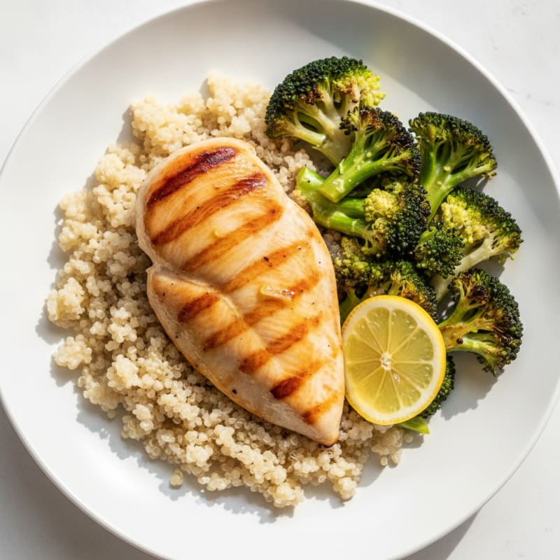 Grilled Chicken Breast with Roasted Broccoli and Quinoa