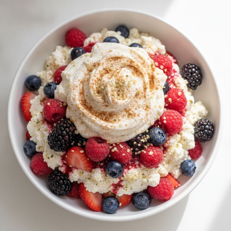 High-Protein Skyr and Cottage Cheese Parfait with Fresh Berries
