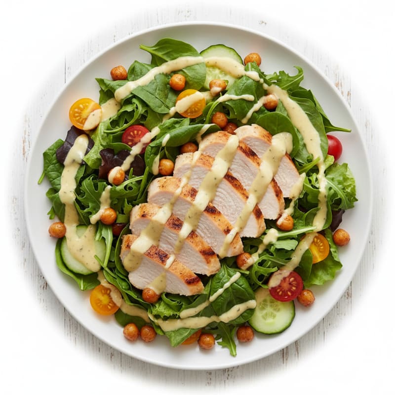 Grilled Turkey Breast Salad with Chickpeas and Lemon Tahini Dressing