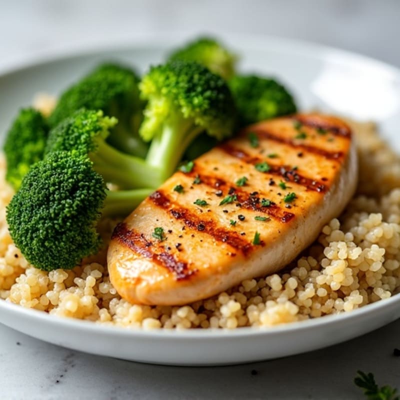 Grilled Chicken Breast with Quinoa and Steamed Broccoli