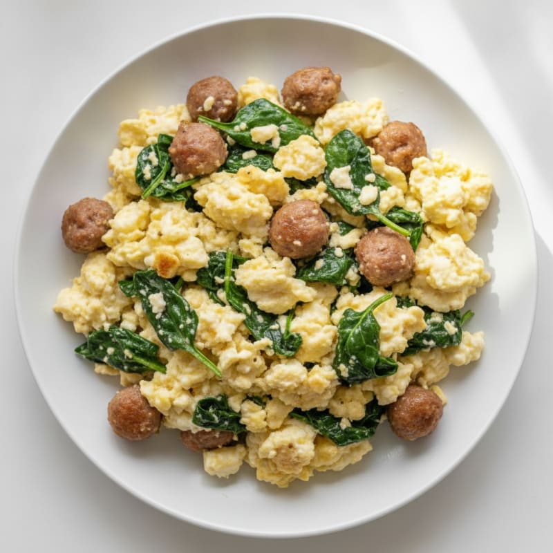 Egg White and Turkey Sausage Scramble with Spinach and Feta
