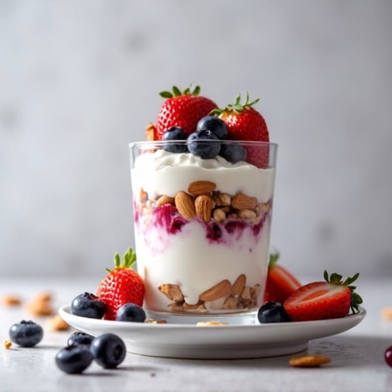 Greek Yogurt Protein Parfait with Almonds and Berries