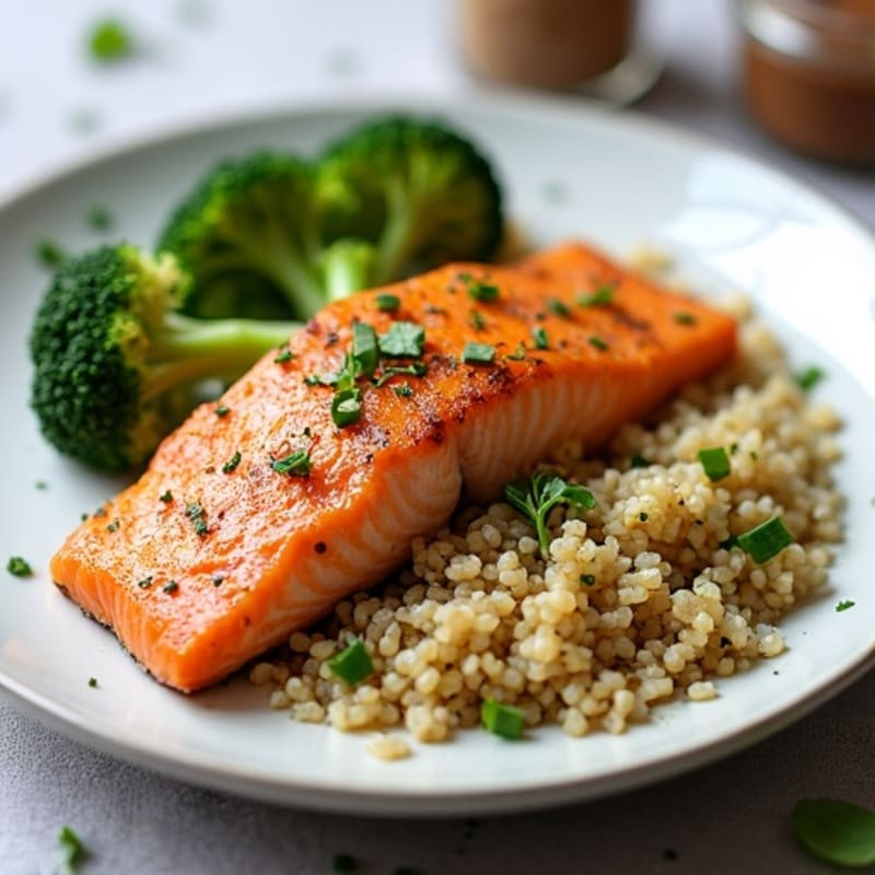 Seared Salmon with Roasted Broccoli and Quinoa