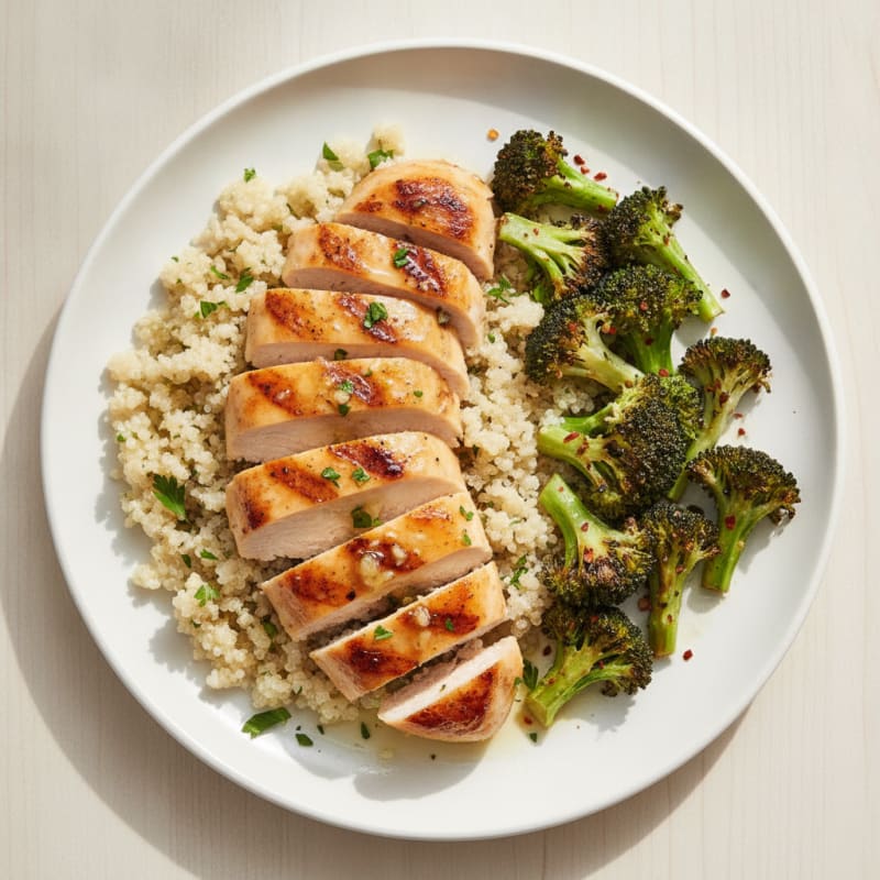 Grilled Chicken Breast with Quinoa and Roasted Broccoli