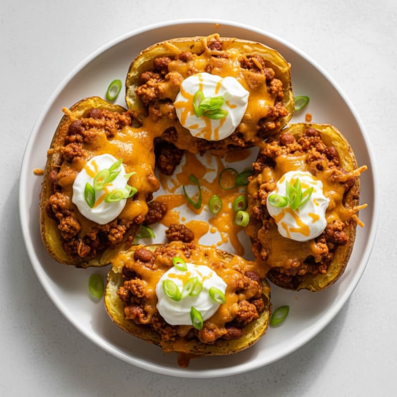 Loaded Chili Cheese Potato Skins