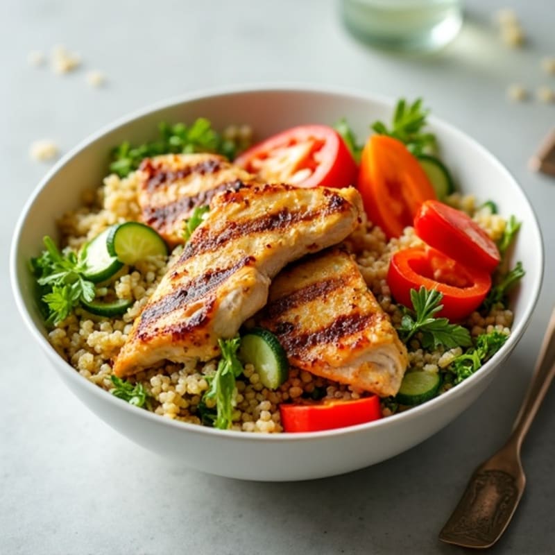 Grilled Chicken and Quinoa Bowl with Crunchy Vegetables