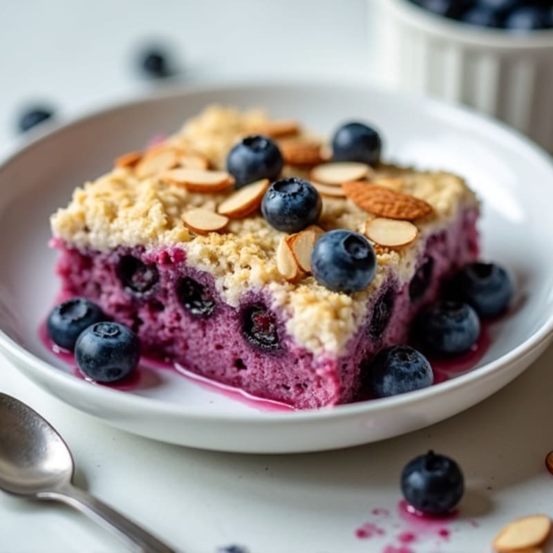 Creamy Blueberry Protein Baked Oats with Crunchy Almond Topping