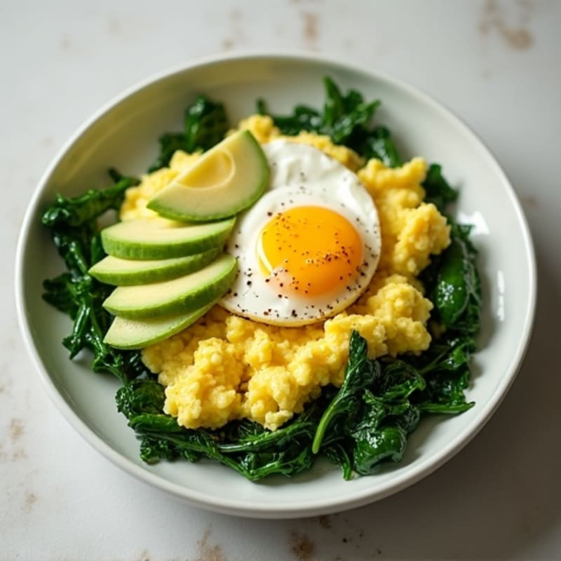 Fluffy Egg and Spinach Scramble with Creamy Avocado