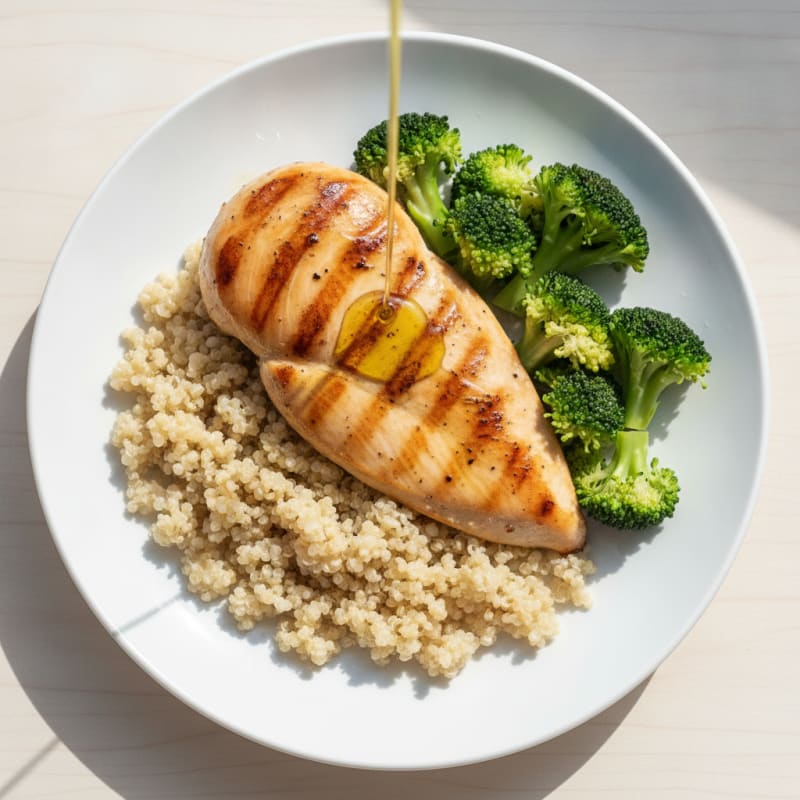 Grilled Chicken Breast with Quinoa and Steamed Broccoli