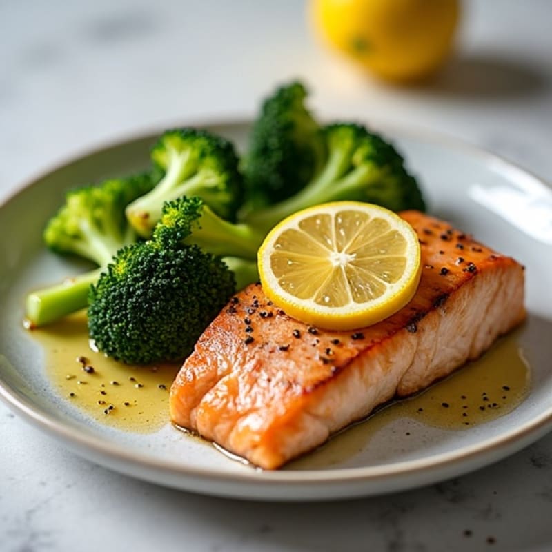 Seared Salmon Fillet with Roasted Broccoli and Lemon
