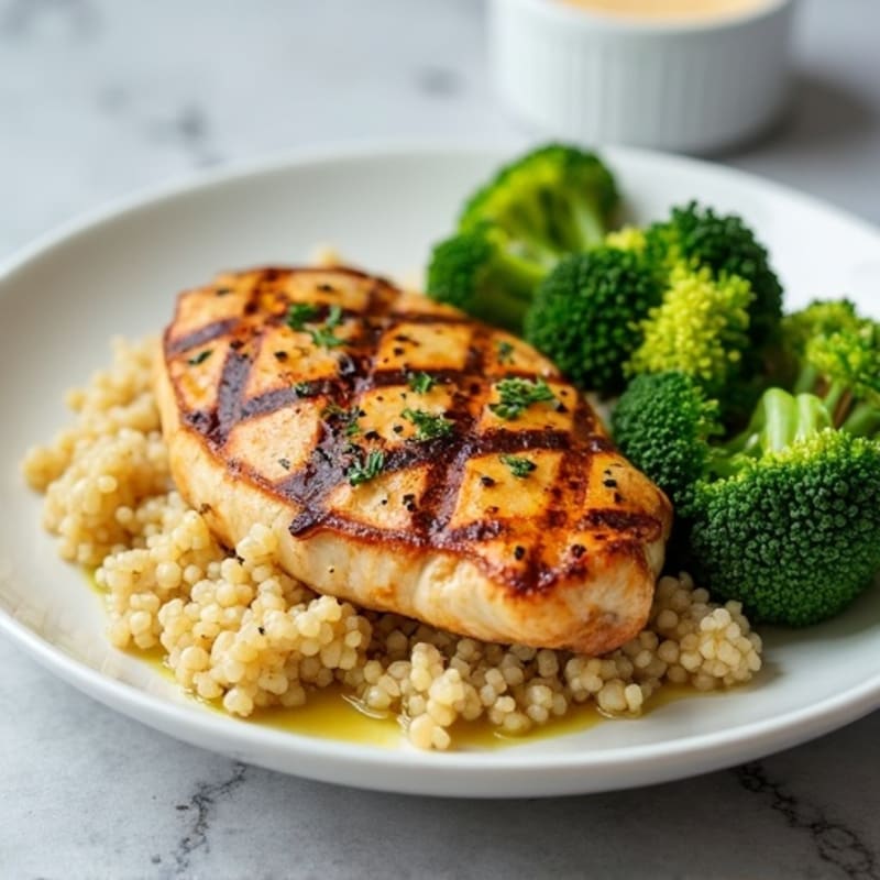Grilled Chicken Breast with Quinoa and Steamed Broccoli