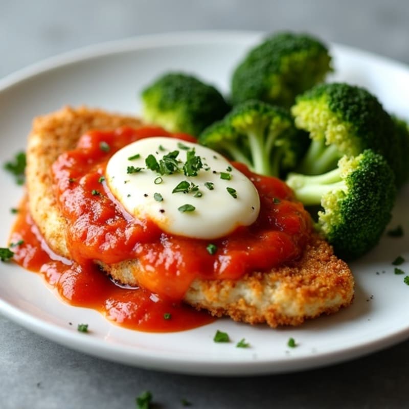 Healthy Crispy Chicken Parmesan with Roasted Broccoli