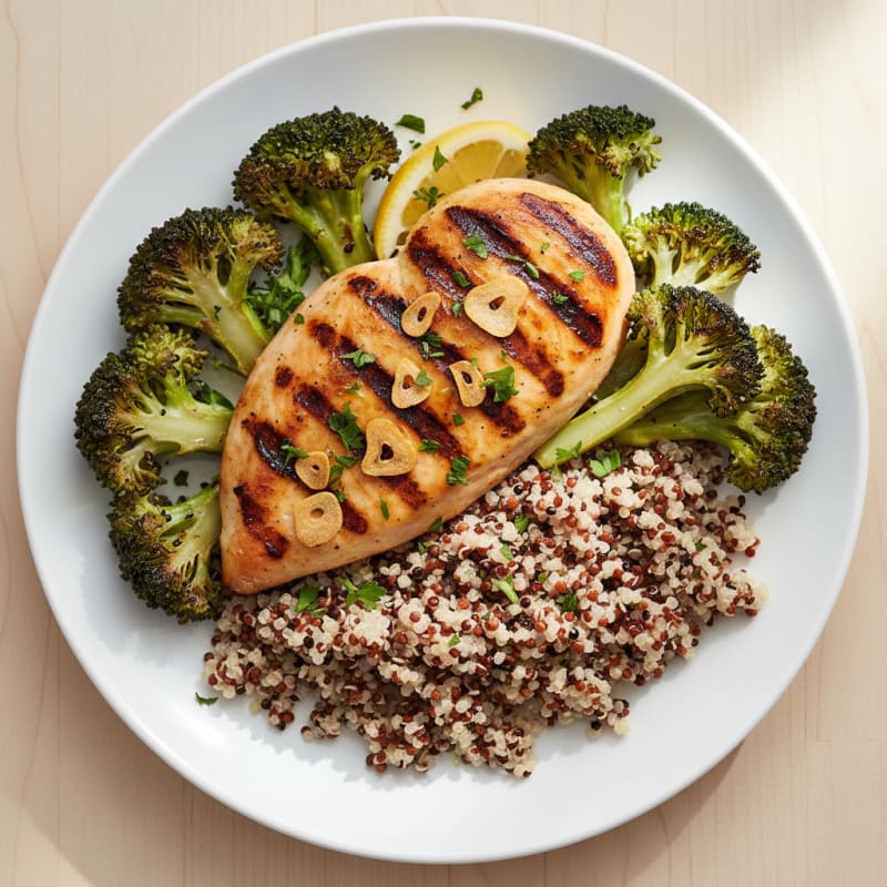 Grilled Chicken Breast with Quinoa and Roasted Broccoli