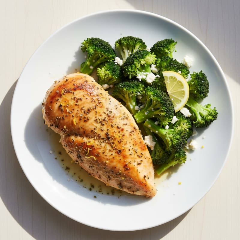 Herb-Baked Chicken Breast with Steamed Broccoli