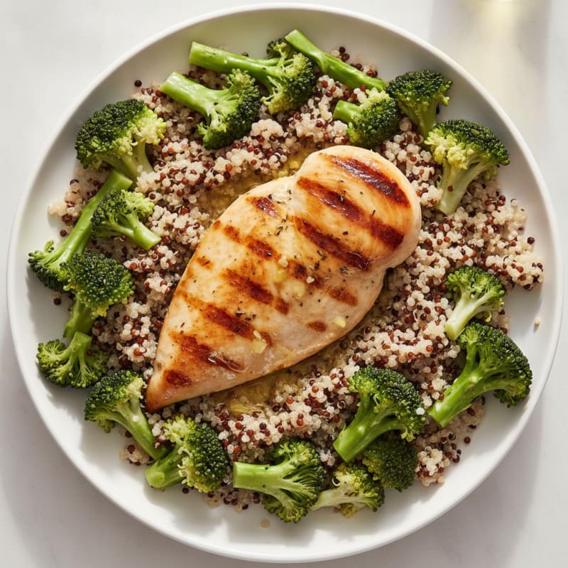 Grilled Chicken Breast with Quinoa and Steamed Broccoli